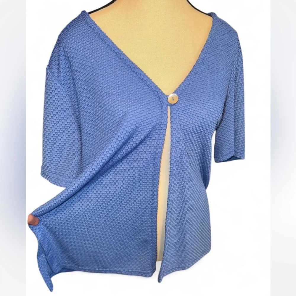 Kathie Lee Collection Blue Buttoned Short Sleeve Blouse-size Large. 12/14 - Picture 2 of 8